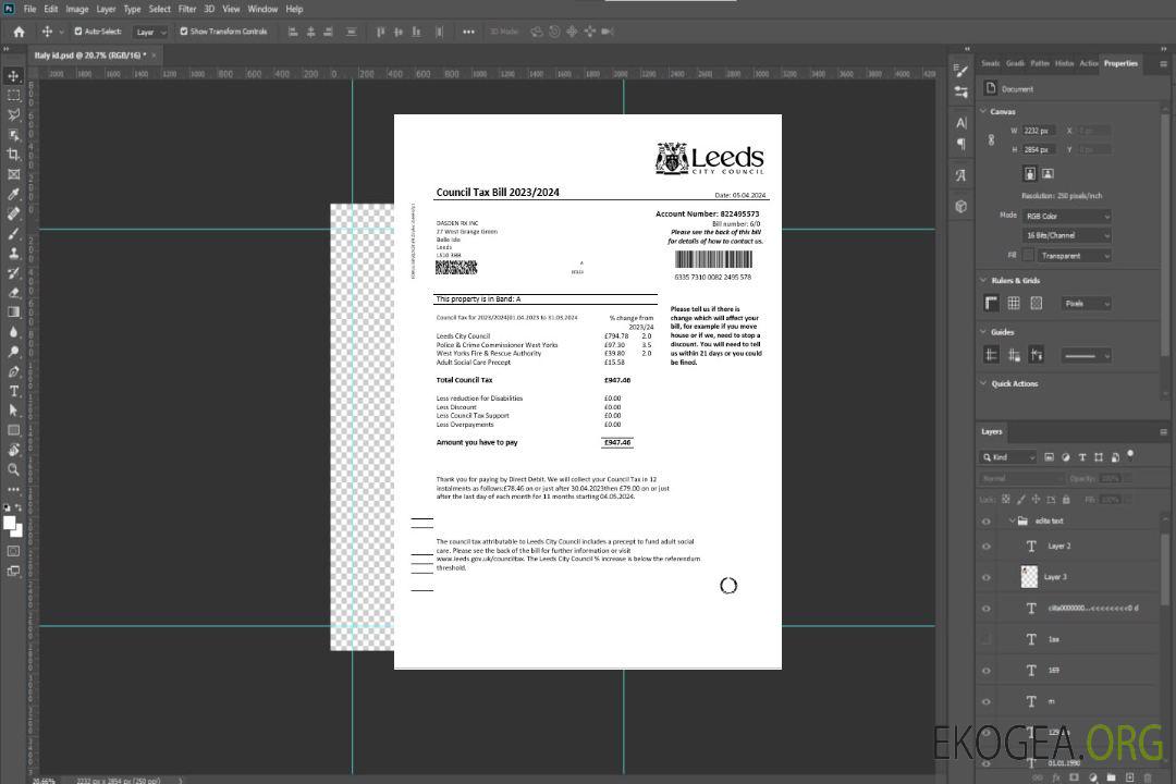 Royaume-Uni Modèle de facture de services publics fiscaux pour le conseil municipal de Leeds aux formats Word et PDF template Royaume-Uni Modèle de facture de services publics fiscaux pour le conseil municipal de Leeds aux formats Word et PDF template